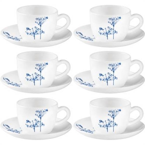 LAOPALA Pack of 12 Opalware AQUA SPRAY 6 pcs cup and saucer Set (Multicolor)
